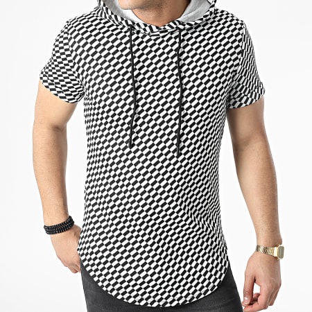 John H - T-shirt oversize con cappuccio DD15 a scacchi neri