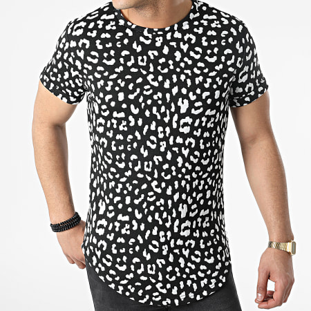 John H - Oversize Leopard Camiseta DD35 Negro Blanco