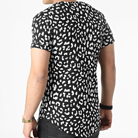 John H - Oversize Leopard Camiseta DD35 Negro Blanco