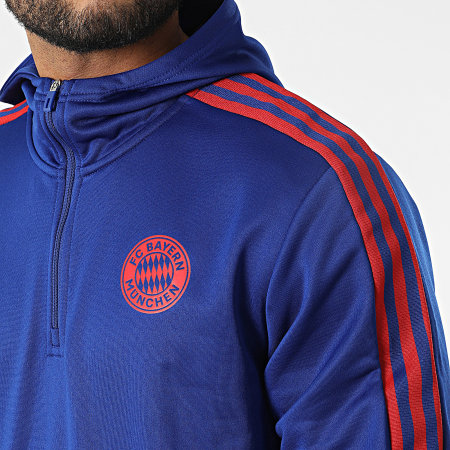 Adidas Sportswear - FC Bayern HB5999 Felpa con cappuccio a strisce blu con collo a zip