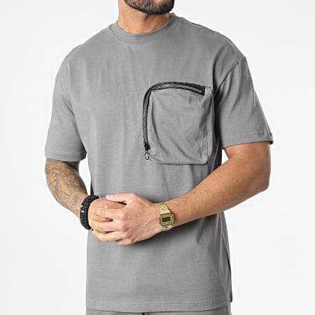 Classic Series - G22-632 Set di maglietta e pantaloncini da jogging grigi con tasca sul petto