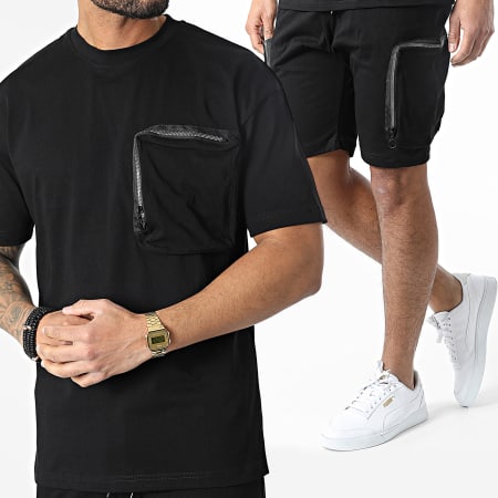 Classic Series - G22-632 Set di maglietta e pantaloncini da jogging neri con tasca sul petto