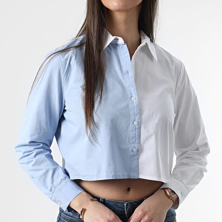 Only - Camicia donna a maniche lunghe Crop Viola Bianco Blu