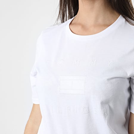 Tommy Hilfiger - Tee Shirt Femme Regular Metallic 3522 Blanc