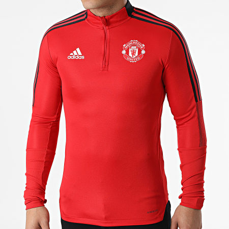 Adidas Sportswear - Sweat Col Zippé A Bandes Manchester United H63961 Rouge