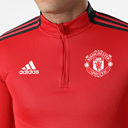 Adidas Sportswear - Sweat Col Zippé A Bandes Manchester United H63961 Rouge