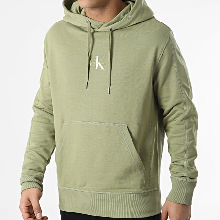 Calvin Klein - Sudadera con capucha Monogram Logo 9698 Verde caqui claro