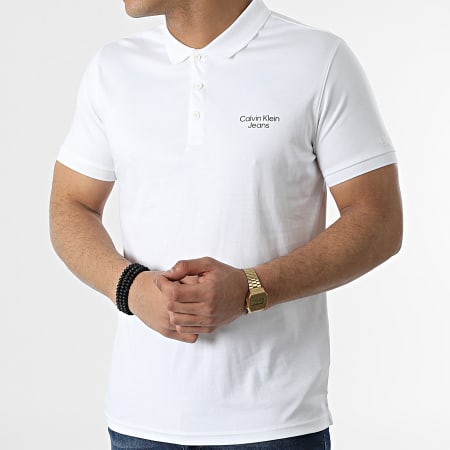 Calvin Klein - Polo a maniche corte con logo impilato 0088 Bianco