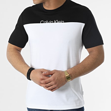Calvin Klein - Tee Shirt Color Blocking Cut Logo 8839 Blanc Noir
