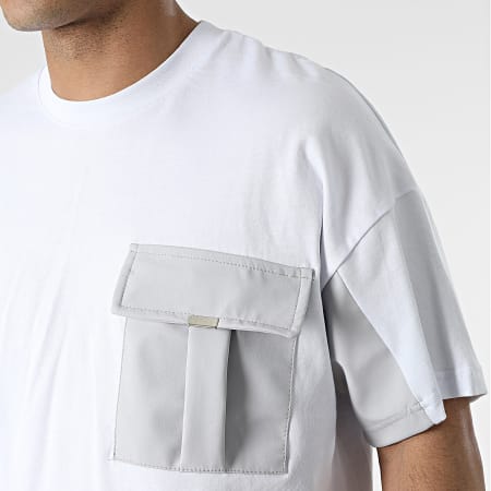Ikao - Ensemble Tee Shirt A Poche Poitrine Et Pantalon Cargo LL615 Blanc Gris