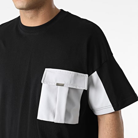 Ikao - LL615 Set di maglietta con tasca sul petto e pantaloni cargo neri