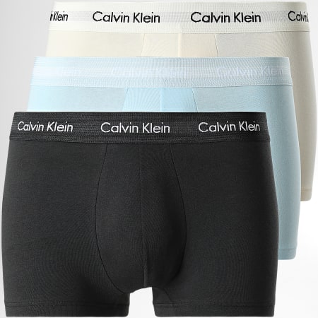 Calvin Klein - Juego de 3 bóxers de algodón elástico U2664G Beige Azul claro Negro