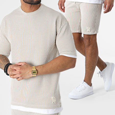 Classic Series - Conjunto de camiseta beige y pantalón corto de jogging 1240