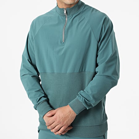 Ikao - LL497 Set di pantaloni da jogging e felpa con collo a zip verde e blu