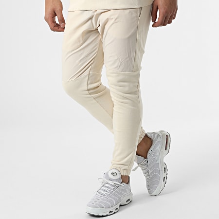 Ikao - LL497 Set di felpa con collo a zip e pantaloni da jogging beige