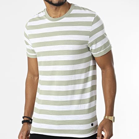 Jack And Jones - Tee Shirt Tropic Stripe Blanc Vert