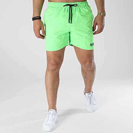 NASA - Pantalones cortos de natación Worm Logo Verde fluorescente Negro