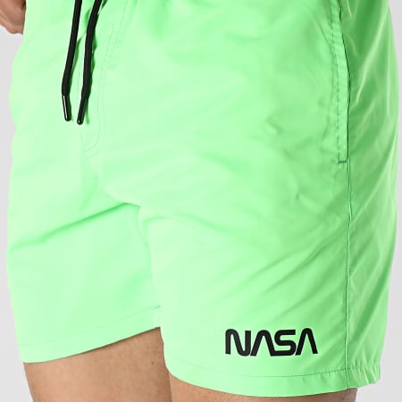 NASA - Pantalones cortos de natación Worm Logo Verde fluorescente Negro