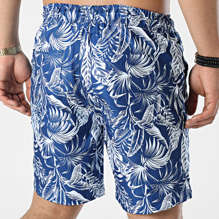 Short De Bain Vintage Années 80 Campus Bleu Floral Nylon - Taille L - Occasion Bon état