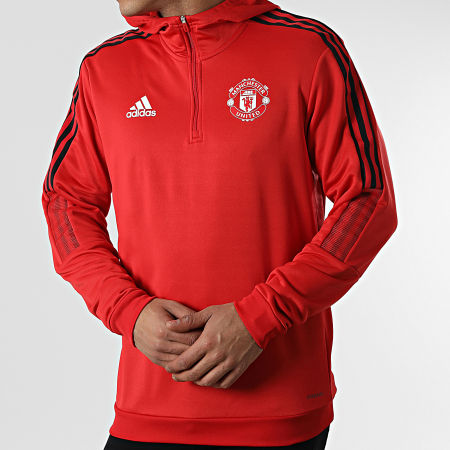 Adidas Performance - Manchester United FC HC9751 Sudadera con capucha a rayas rojas