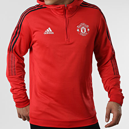 Adidas Performance - Manchester United FC HC9751 Sudadera con capucha a rayas rojas