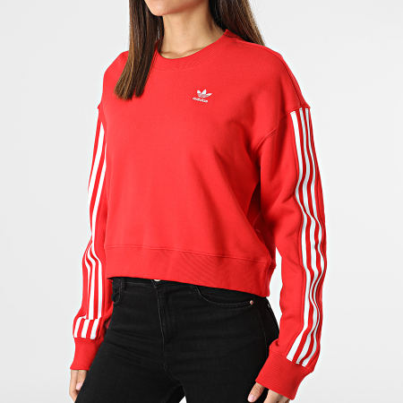 Adidas Originals - Felpa donna girocollo a righe HC2063 Rosso