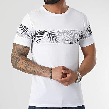 LBO - Tee Shirt Bicolore Imprimé Tropical 2333 Blanc