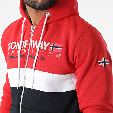 Geographical Norway - Gdouble Red Tricolour Felpa con zip e cappuccio