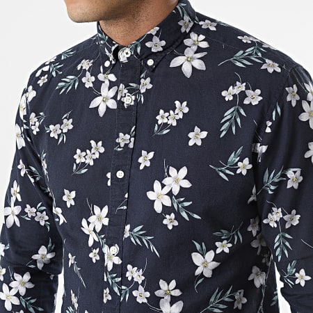 Jack And Jones - Camisa de manga larga con estampado floral azul marino Blasummer