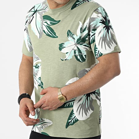 Only And Sons - Tee Shirt Klop Vert Kaki Chiné Floral