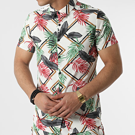 Zayne Paris  - Set camicia a maniche corte e pantaloncini da jogging KD736 Beige Floral