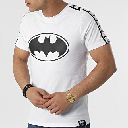 DC Comics - Maglietta con strisce e logo, bianco