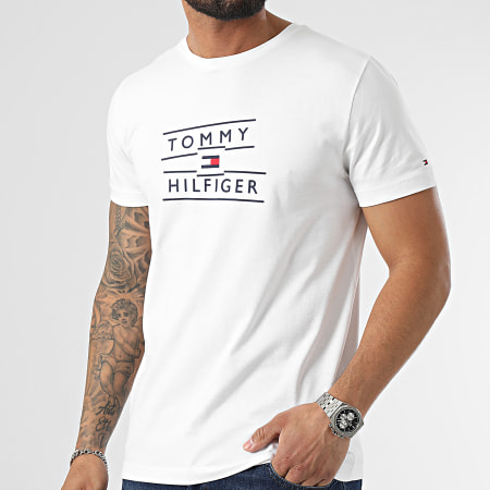 Tommy Hilfiger - Camiseta con logo apilado con cinta 7097 Blanco
