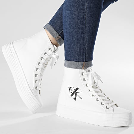 Calvin Klein - Zapatillas de Mujer Vulcanized Flatform Mid Cut 0646 Bright White