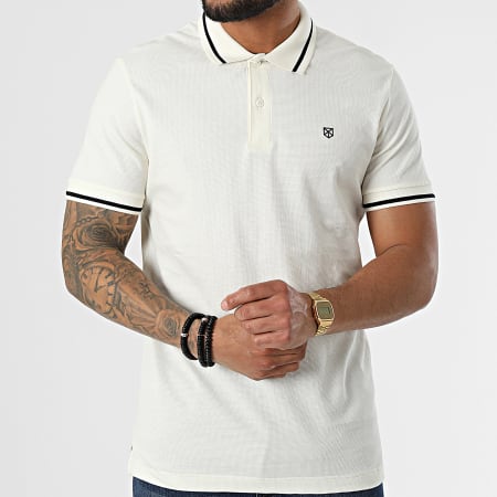 Jack And Jones - Polo A Manches Courtes Structure Beige Clair