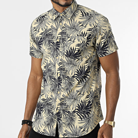 Jack And Jones Camisa bombacha de manga corta floral azul marino amarillo claro Ryses