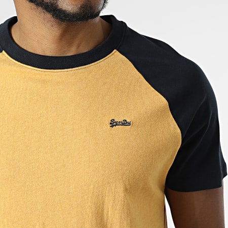 Superdry - Vintage Baseball Raglan Tee Shirt Giallo screziato Blu Navy