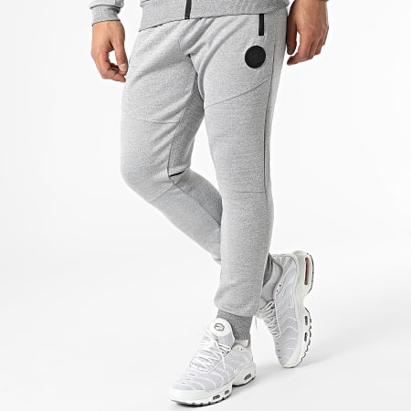 Zelys Paris - Set di pantaloni da jogging e felpa con cappuccio con zip riflettente grigio Sekou