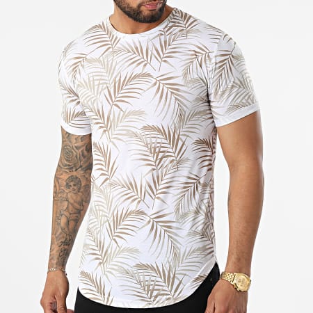 LBO - Camiseta Estampada Oversize Con Solapa 2426 Tropical Beige Blanco
