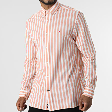 Tommy Hilfiger - Camisa casual de manga larga con rayas llamativas de punto 5220 Salmon White
