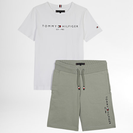 Tommy Hilfiger - Ensemble Tee Shirt Et Short Jogging Enfant 7436 Blanc Vert