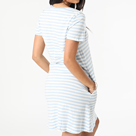 Only - Robe Tee Shirt Femme Pocket Stripe Bleu Clair