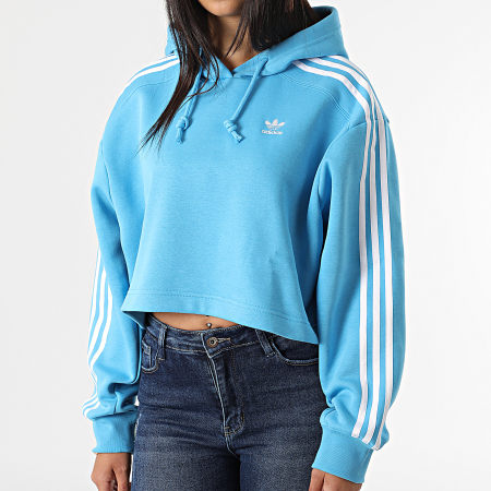 Adidas Originals - Sweat Capuche Femme Crop A Bandes HC2014 Bleu