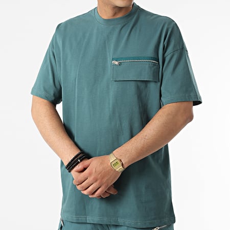 Ikao - LL655 Set di maglietta e pantaloni da jogging con tasca sul petto blu anatra