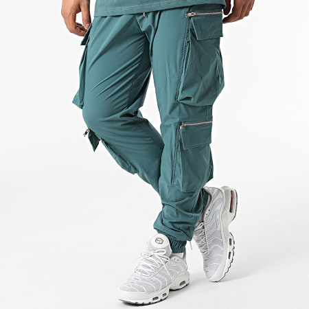 Ikao - LL655 Set di maglietta e pantaloni da jogging con tasca sul petto blu anatra