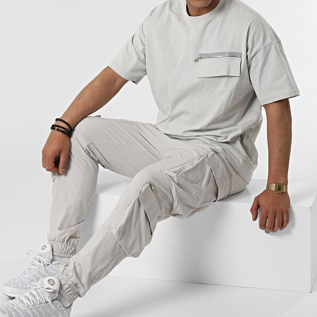 Ikao - Conjunto de camiseta y pantalón jogger con bolsillo en el pecho LL655 Gris claro