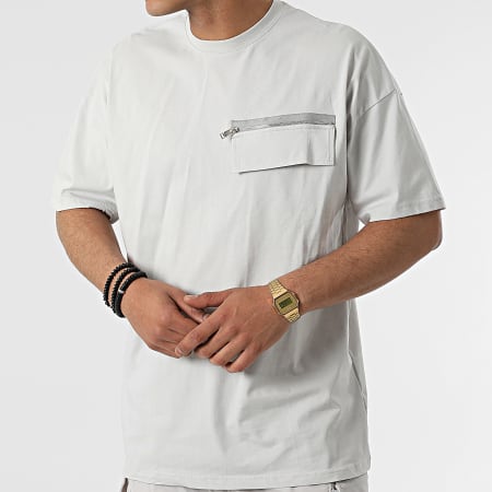 Ikao - Set di maglietta con tasca sul petto e pantaloni da jogging LL655 Grigio chiaro