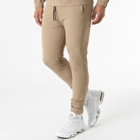 Frilivin - Giacca con colletto a zip Set di pantaloni da jogging marrone chiaro