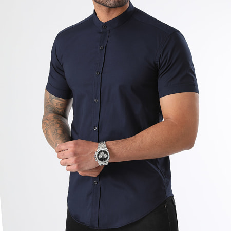 LBO - Camicia a maniche corte con colletto Mao Slim Fit 2186 blu navy