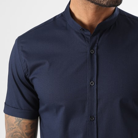 LBO - Slim Fit Mao kraagoverhemd met korte mouwen 2186 marineblauw